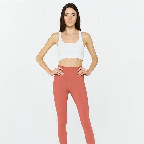 Fabletics Leggings Womens Small High-Waisted Seamless Rib 7/8 Cherry Mocha Yoga - Picture 1 of 14